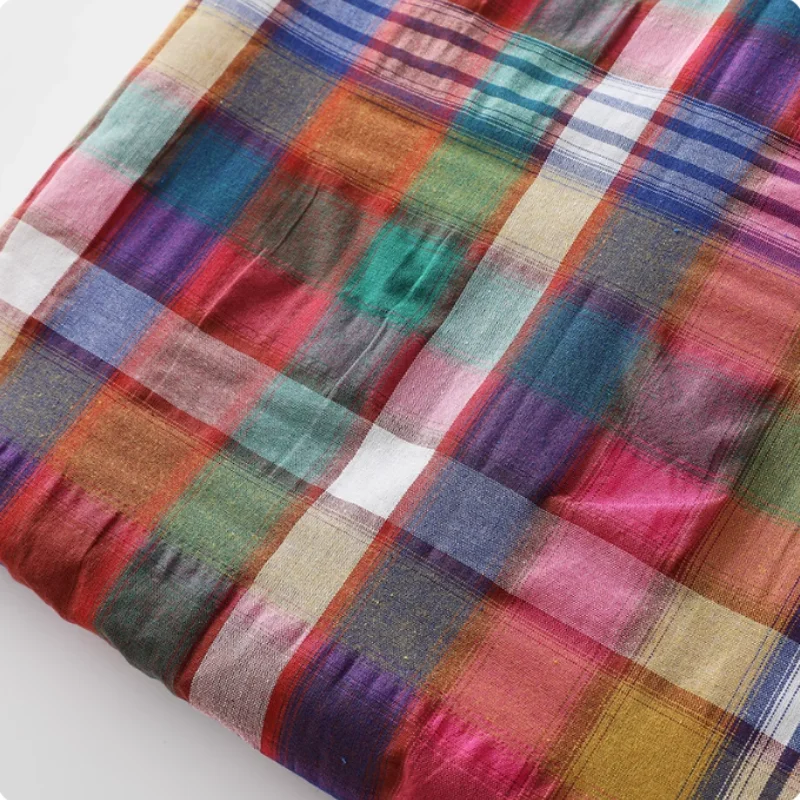 

Rainbow-colored micro-pleated woven checkered polyester cotton fabric for shirt dress clothing diy handmade fabric