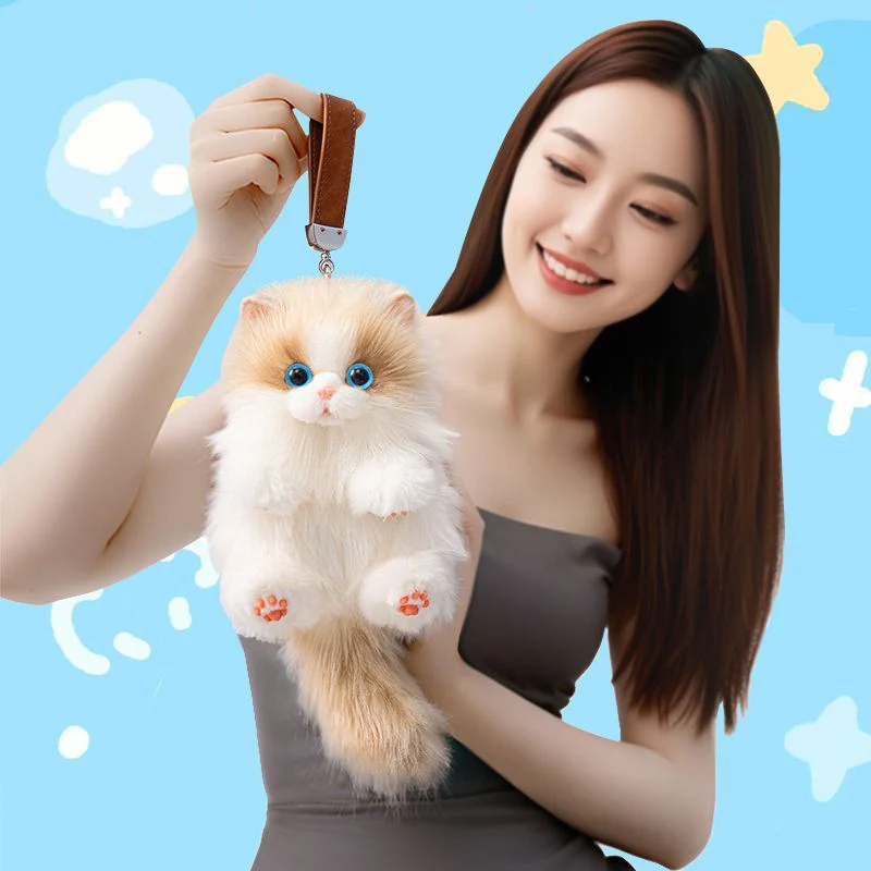 Symulowany wisiorek do torby z pluszową lalką w kształcie kota z trzema kwiatami, brelok dla par, zawieszka do plecaka, prezent na urodziny lub święta.