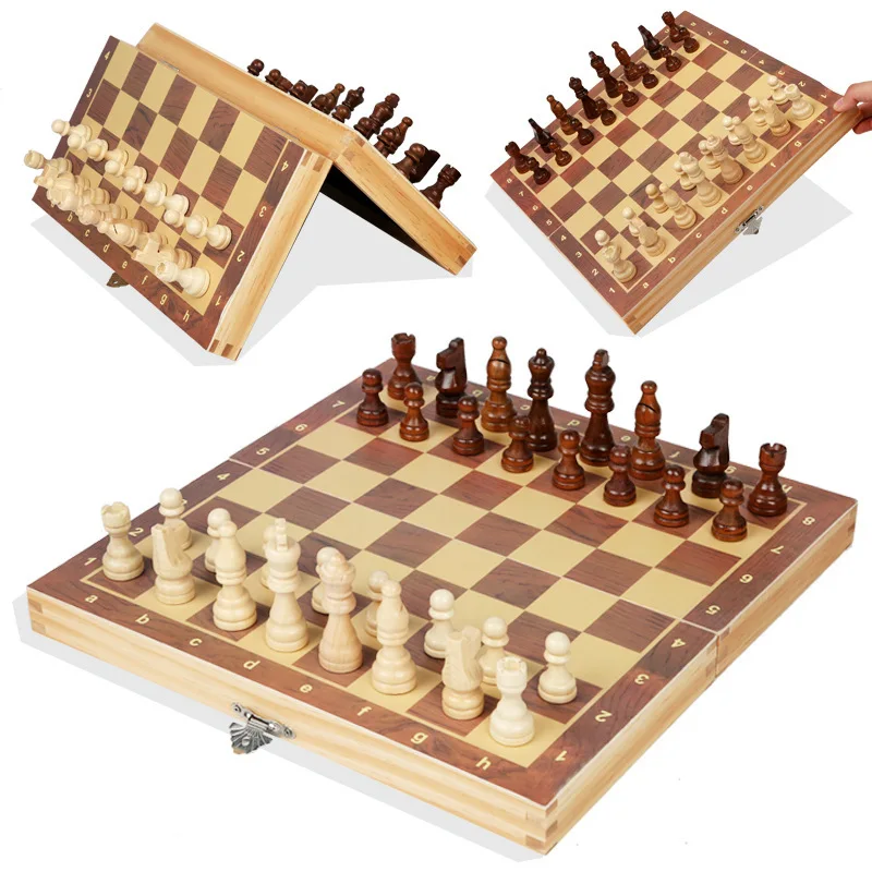 

Chess Set - Magnetic Foldable Portable Solid Wood Chess Board - Educational Games for Students and Kids - Christmas Gift
