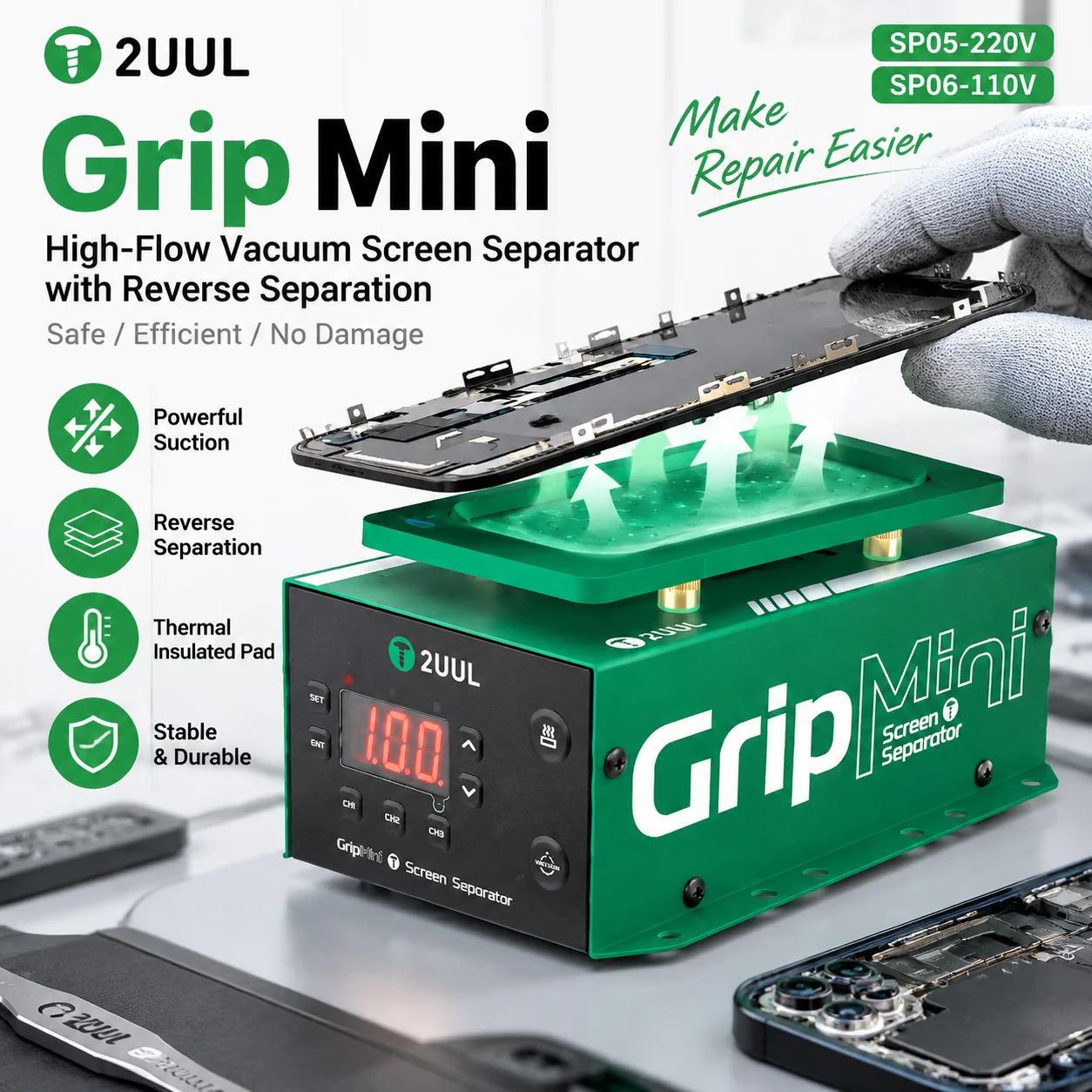 2UUL Grip Mini Vacuum Screen Separator Anti Shift Suction Platform High Flow Pump for Mobile Phone LCD Separation Repair