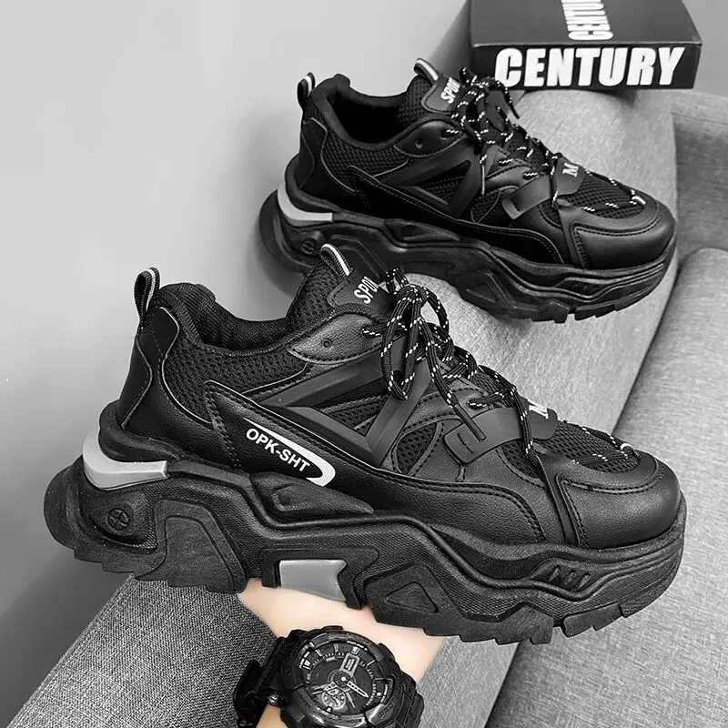 

Men's Casual Running Shoes Spring High-End Trendy Brand Versatile Black Inner Heightening Hong Kong Style Old Dad Trendy Shoes