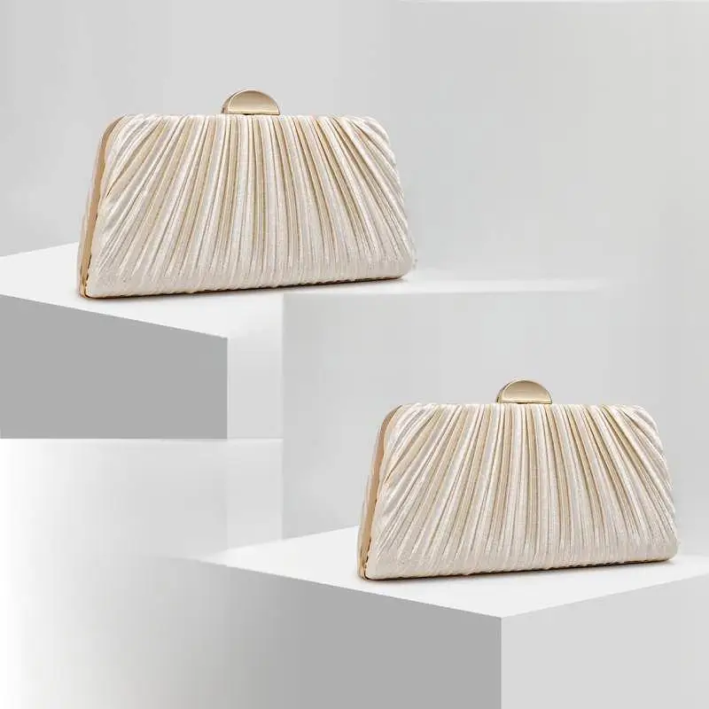 

Luxury Bags Designer Pleated Satin Evening Bag Metal Buckle Chain Handbags Clutch Bag Women's Bags Trend 2025 Banquet Dress Bag