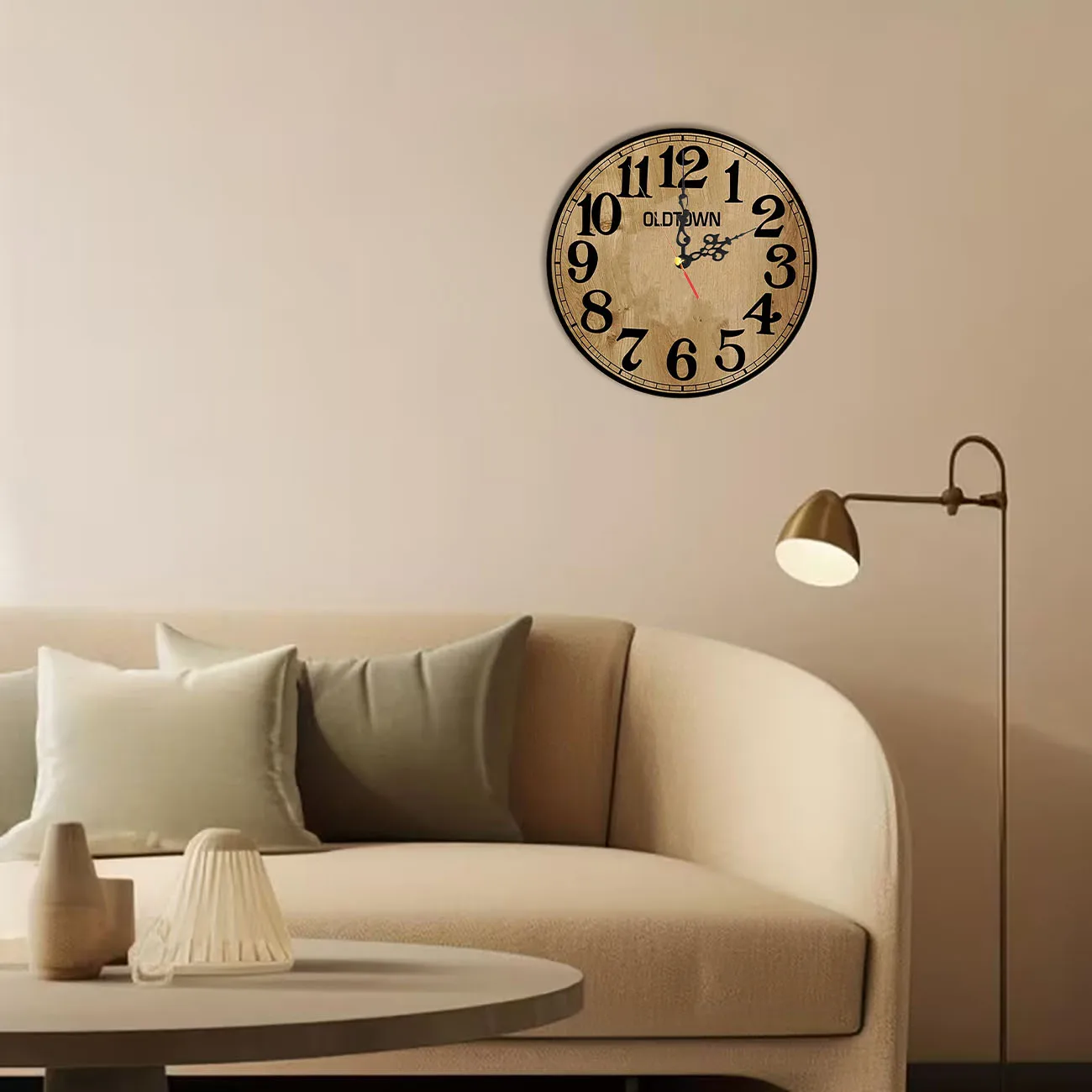 9.84 Inch Wooden Round Wall Clock, Vintage Old Town Wood Grain Silent Clock for Farmhouse Decor, AA Battery Not Included