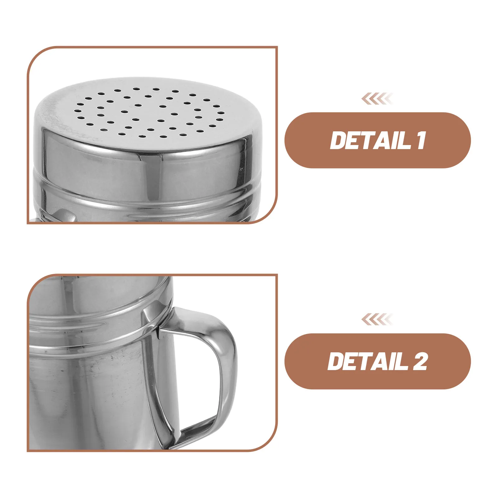 2Pcs Stainless Steel Flour Sifter Dredge Shaker Powder Sugar Dispenser with Lid Ergonomic Handle Kitchen Spice Container