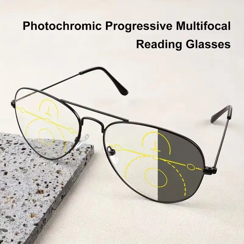 Sportliche Intelligente Photochrome Progressive Multifokal-Lesebrille für Herren Luxuriöse Fertiggestaltete Nah- und Fernsicht-Sonnenbrille 1.0-4.0