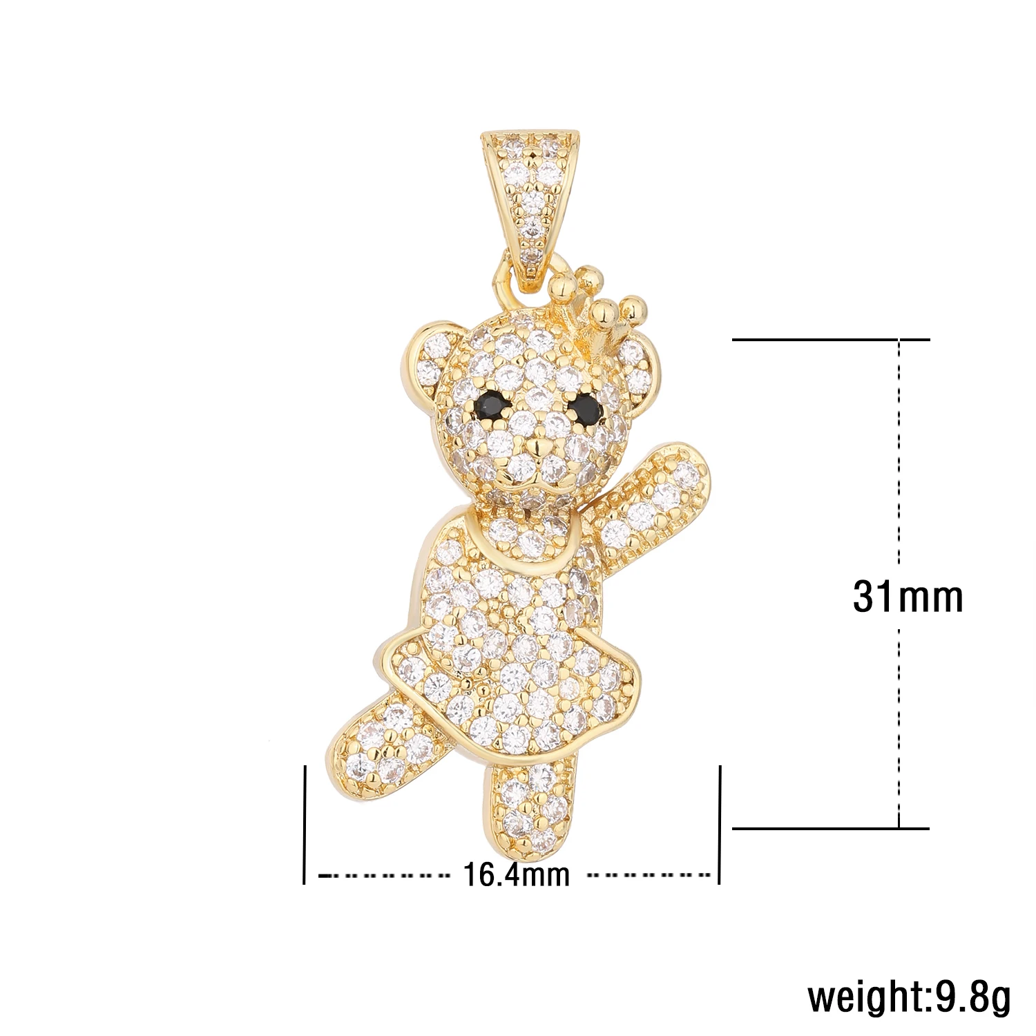 VCT new 14K teddy bear pendant ballet bear crystal stone copper material 14k gold wholesale price jewelry