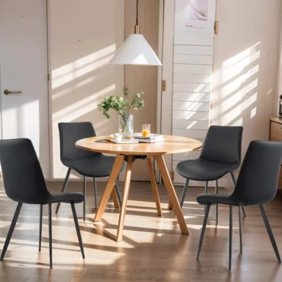 

Modern PU Leather Dining Chairs with Sturdy Metal Legs Upholstered Seat in Black Set of 4 for Indoor Kitchen Living Room