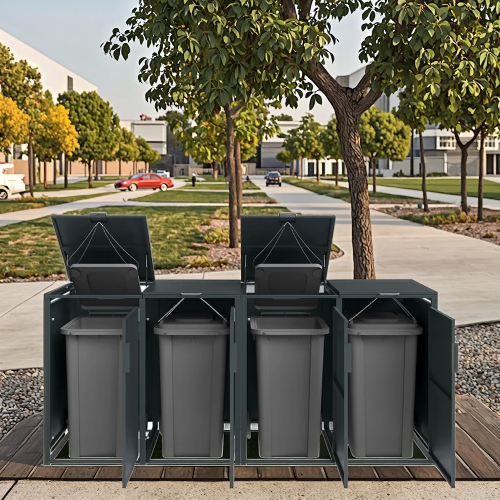 

Уличный металлический контейнер для мусора - герметичный навес для мусорных баков, защита от запахов, для жилых комплексов