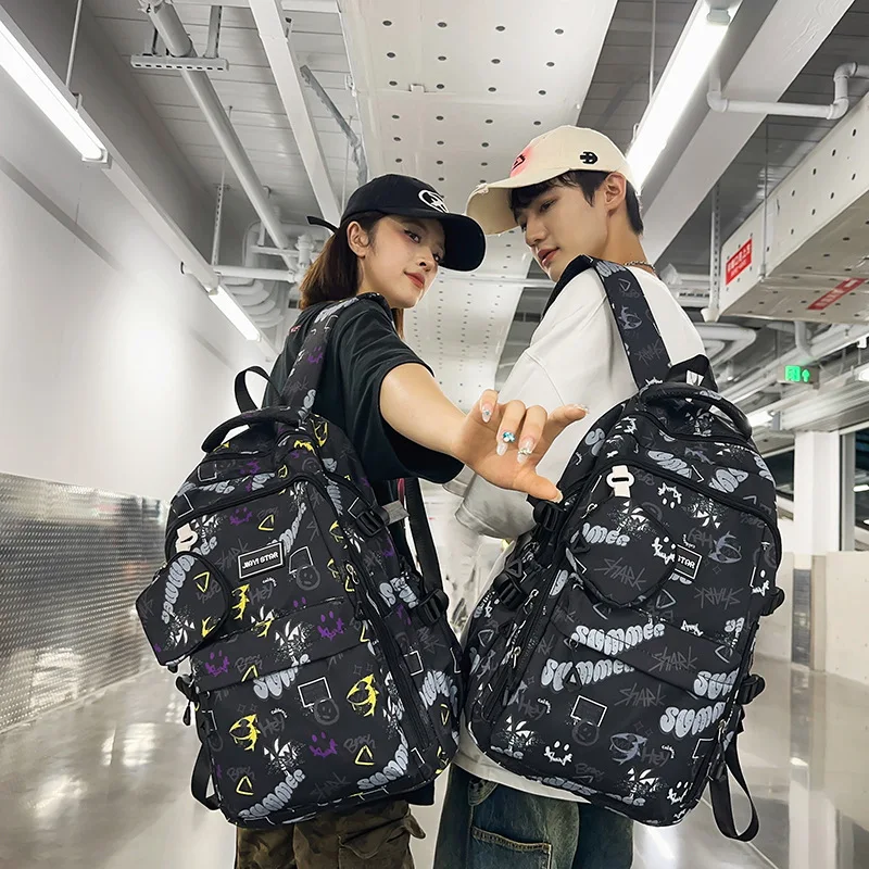 

2025 New Unique Graffiti Japanese Casual Cool Backpack, for High/Middle School Boys & Pupils, Stylish Shoulder Bag
