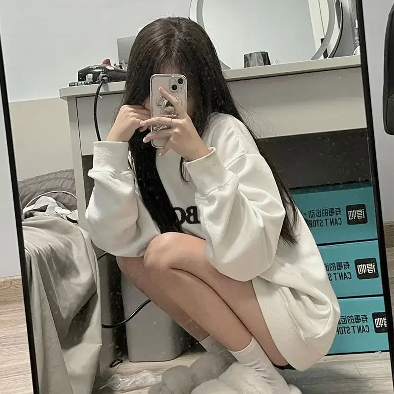 Damen-Sweatshirts, Polerones, kurze Länge, elastisch, kappenlos, Graffiti, Distressed, supergroß, Campus-Farben, Sommer, Farbblock