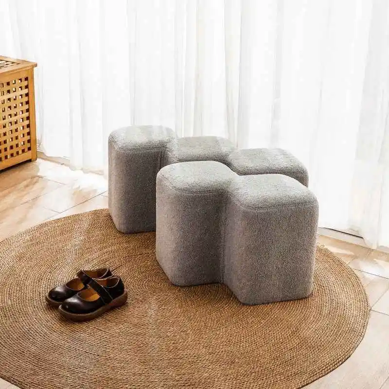 

Creative modern design single pedal fabric low stool for door shoes living room cream makeup or small spaces