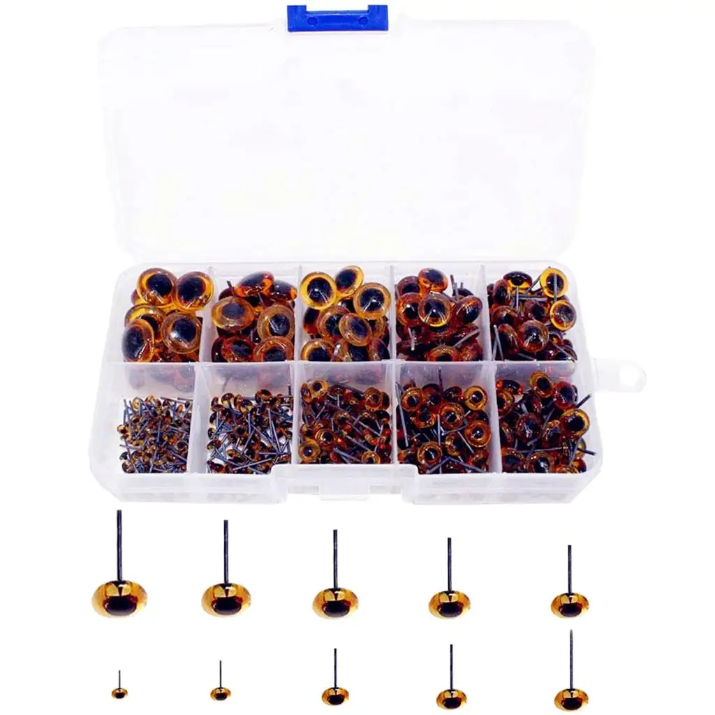 100개 묶음 혼합 갈색 인형 안전 눈 10가지 크기 3-12mm 봉제 인형 장난감 제작 프로젝트 인형 액세서리
