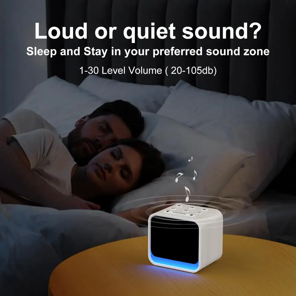 White Noise Machine Bluetooth Alarm Clock 7-Color Night Light 24 Soothing Sounds Sleep Sound Machine Baby Adult Sleep Aid Device