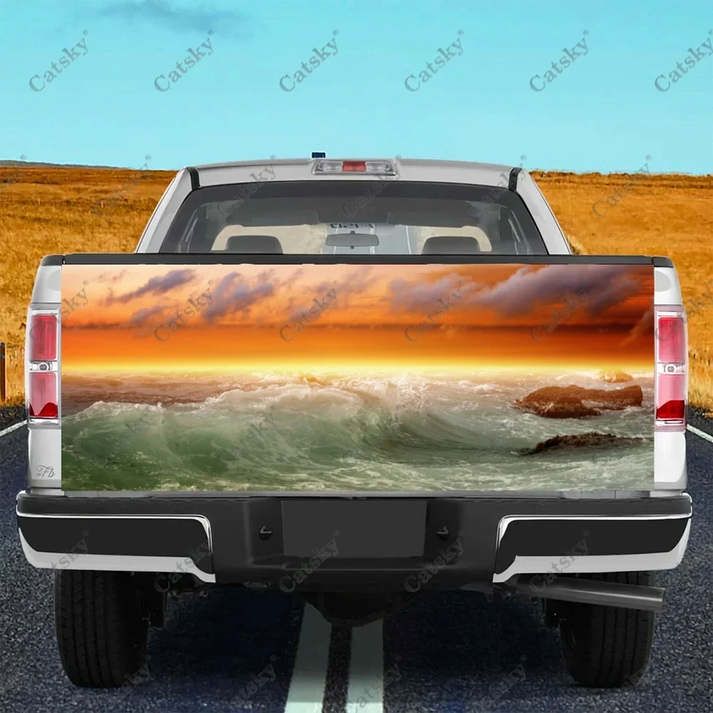 Surging Waves Sunrise Car Tail Trunk Protect Vinly Wrap Sticker Auto Accessories Hood Decor Engine Cover for SUV Off-road Pickup