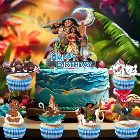 Birthday Party Moana Theme Cake Toppers Banner Flag Decorations Party Picks Events Supplies Cupcake Decorations