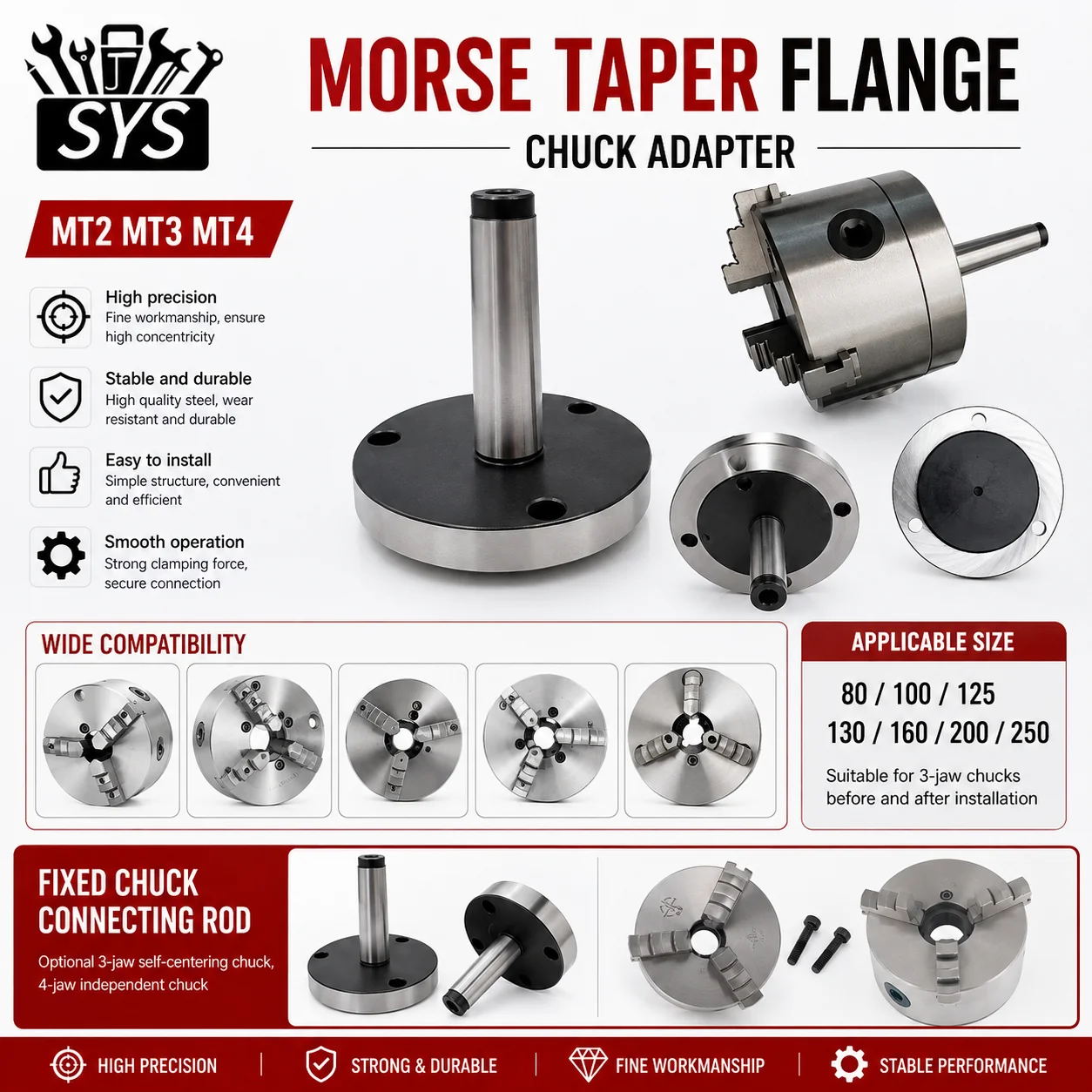 Lathe Chuck FlangeMT2-80/100/125 MT3-80/100 MT4-100/125 Morse Taper Flange Lathe Chuck Adapter For K11-80 K12-80 K72-80 K11-125