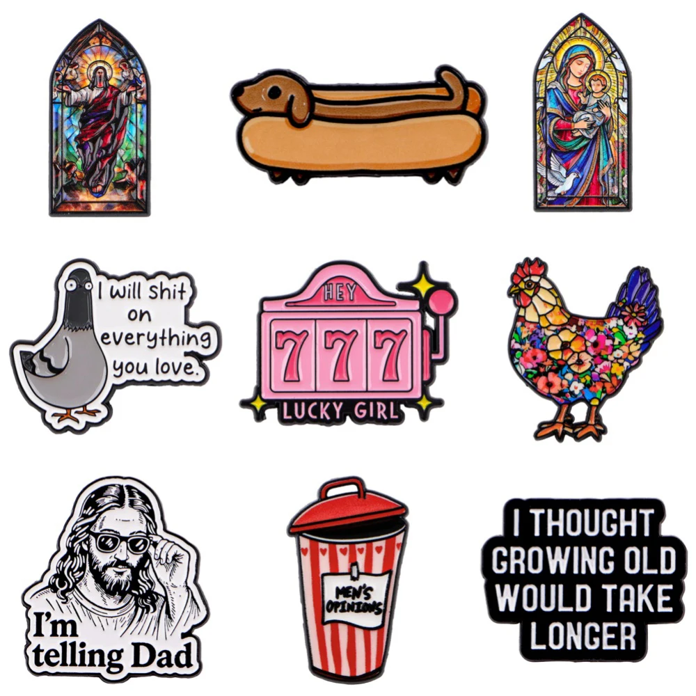 Jesus-Emaille-Anstecknadel, Cartoon-Hühner-Brosche für Mantel, Damenbroschen, modische Reversabzeichen, Schmuck, Geschenk für Freunde