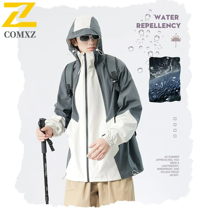 

Outdoor Adventure Hooded Jacket Mens Autumn New 2025 Windproof Waterproof Camping Sports Work Coat Trendy Soft Shell Windbreaker