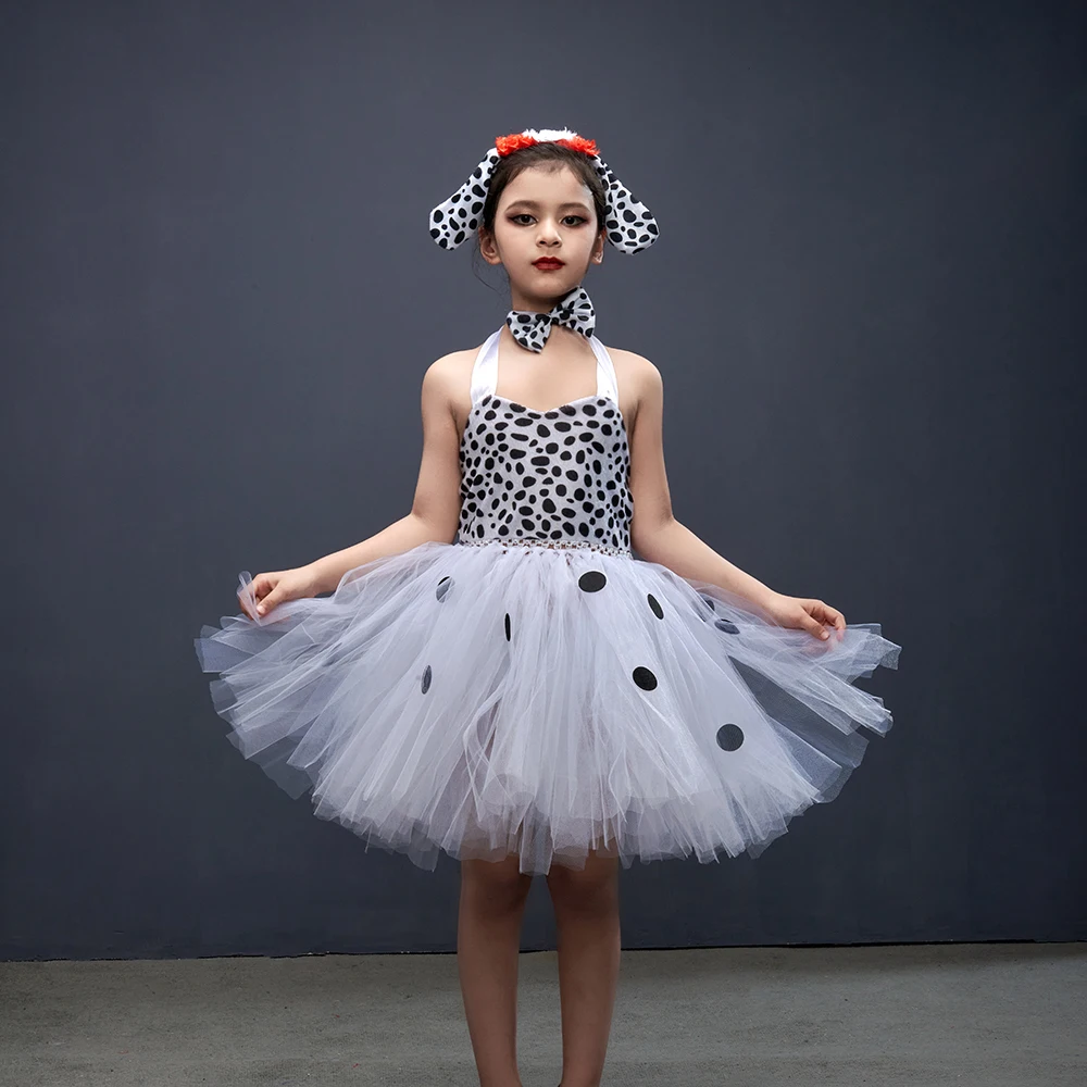 Dalmatian Dog Tutu Dress for Kids Animal Halloween Costume Spotted Toddler Puppy Dress up Outfit Birthday Party Dresses