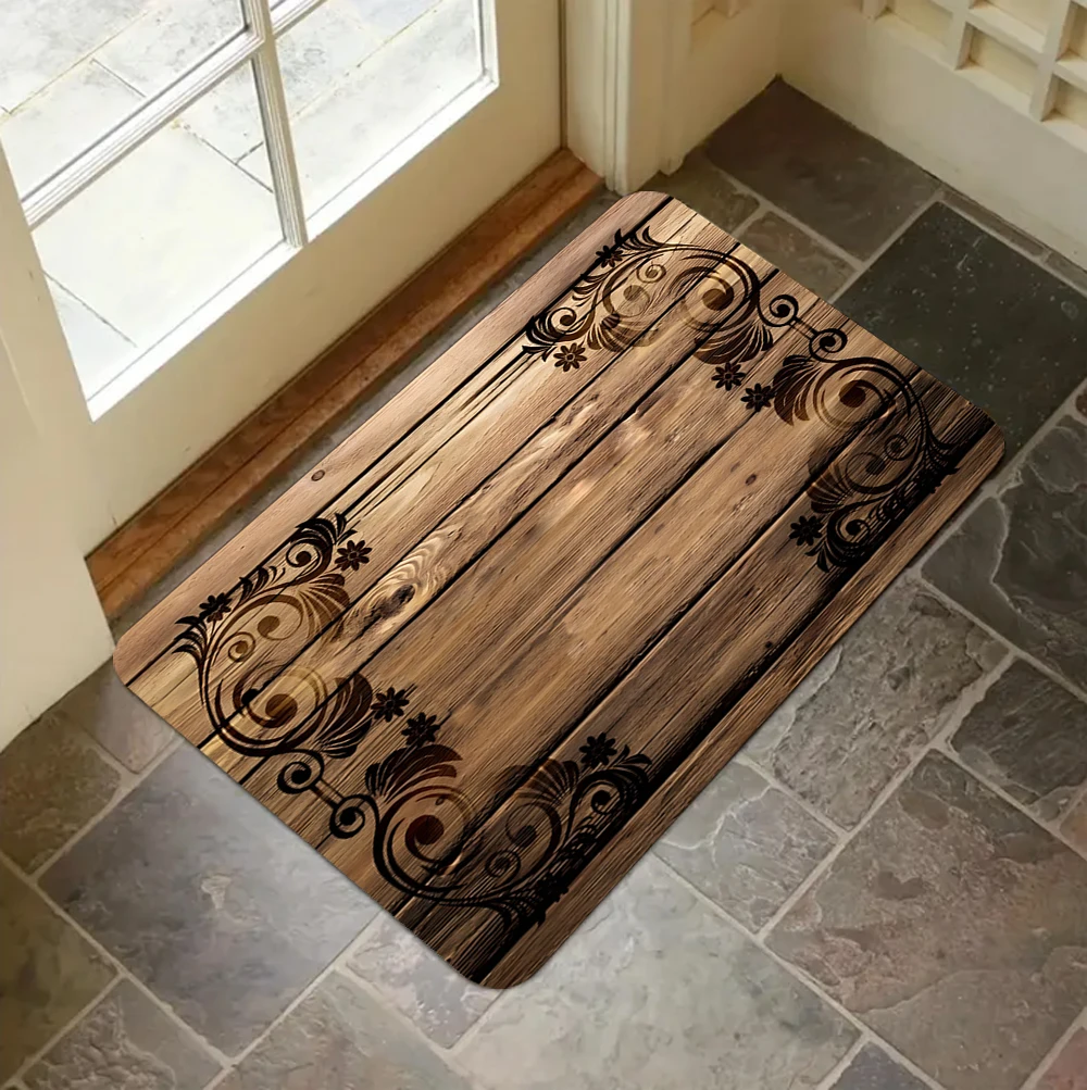 Adorable Dog Paw Print Wood Grain Floor Mat Non Slip Entryway Carpet for Living Room Kitchen Washable Outdoor Indoor Floor Mat