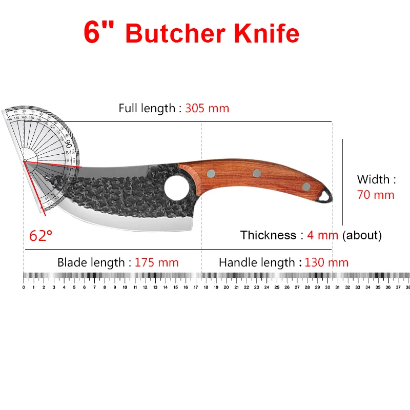 Hand-Forged Butcher Boning Knife with Leather Cover Wooden Handle Stainless Steel Kitchen Meat Cutting Chef Knife Cooking Tools