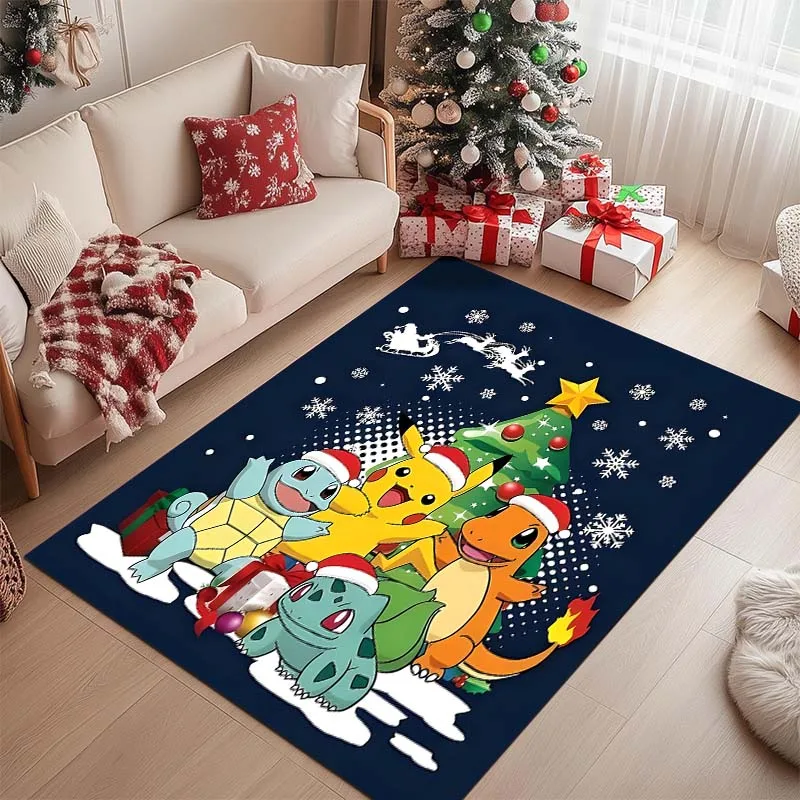 Pokémon Christmas Print Cartoon Carpet Rug for Home Living Room Bedroom Sofa Doormat Decor Non-slip Floor Mat Play Area Rug