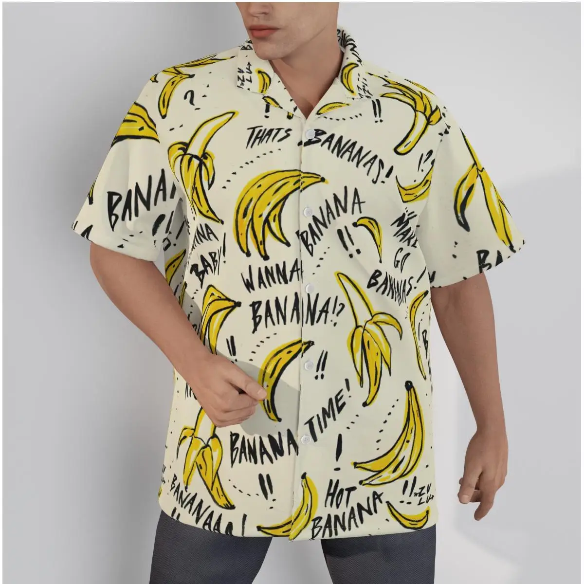 

Men's Hawaiian Shirt Bananas Print Beach Short Sleeve Summer Casual Button Up Funny Patchwork Tops 3D Shirts