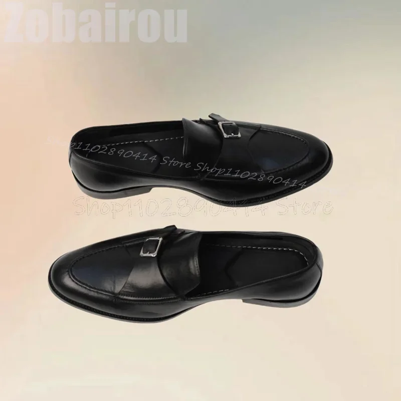 

Black Sewing Design Buckle Decor Penny Loafers Fashion Slip On Men Shoes Luxurious Handmade Party Banquet Office Men Dress Shoes