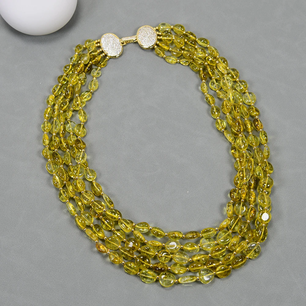 GG 5 Rows Natural Yellow Quartz Crystal Freeform Shape Real Stone Necklace Handmade Lady Jewelry Gifts