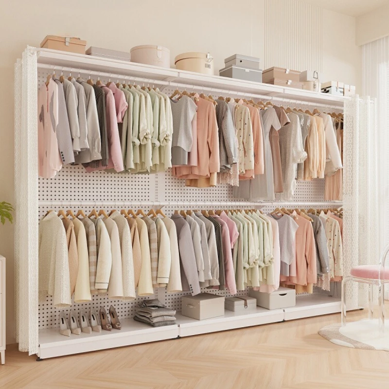Hole board wardrobe integrated bedroom household simple assembly metal frame cloakroom anti