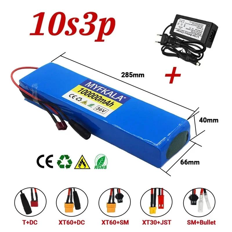Neuer 2025 36 V 100 Ah 18650 wiederaufladbarer Lithium-Akku 10S3P 1000 W Leistung modifiziertes