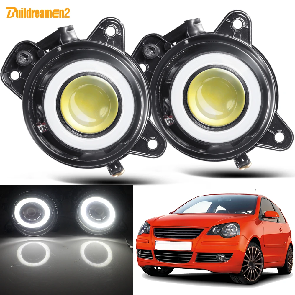2 X LED światło przeciwmgielne Angel Eye DRL dla Volkswagen VW Polo MK4 9N3 2005 2006 2007 2008 2009 9006 Samochodowe światło przeciwmgielne COB do jazdy dziennej