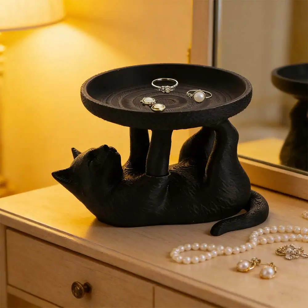 

Подставка для украшений в форме кошки Fun Cat Shape, черная, в стиле INS, для хранения украшений, экономит место, декоративная подставка для колец, держатель для колец, дисплей для колец