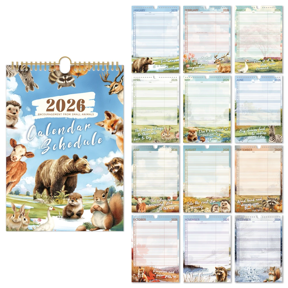 

Настенный календарь с лесными животными на 2026 год, ежемесячный планировщик формата А4 со списком дел, заметки для студентов, инструмент для организации дома, класса, офиса