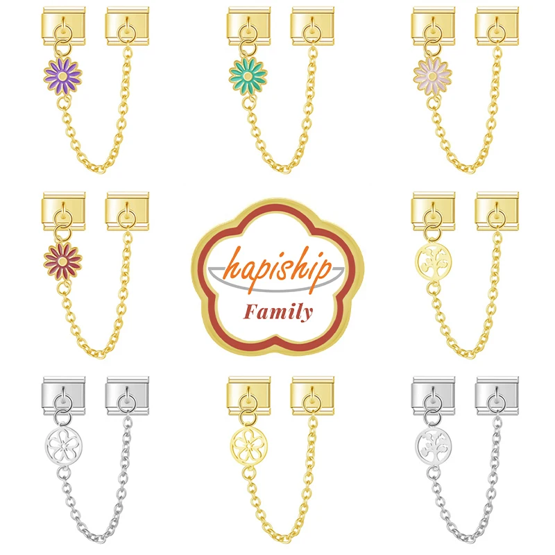 Hapiship Family Women Fashions Colorful Flowers Charms Italian Links Fit 9mm Bracelet Stainless Steel Making DIY Jewelry NEW478