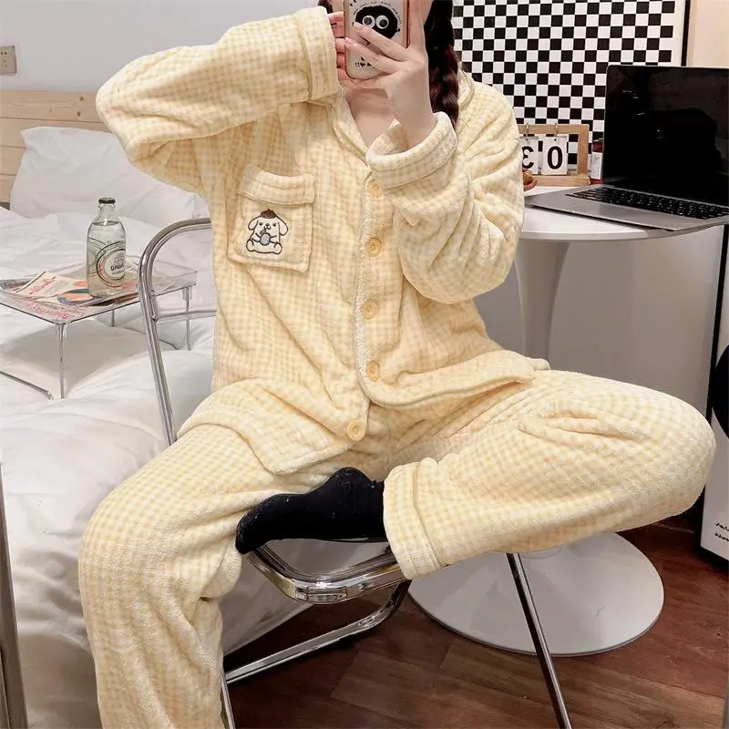 Kawaii Sanrio Pompompurin Plush Pajamas Cartoon Thickened Home Clothing Can Be Worn Externally Girl Birthday Gift for Girlfriend