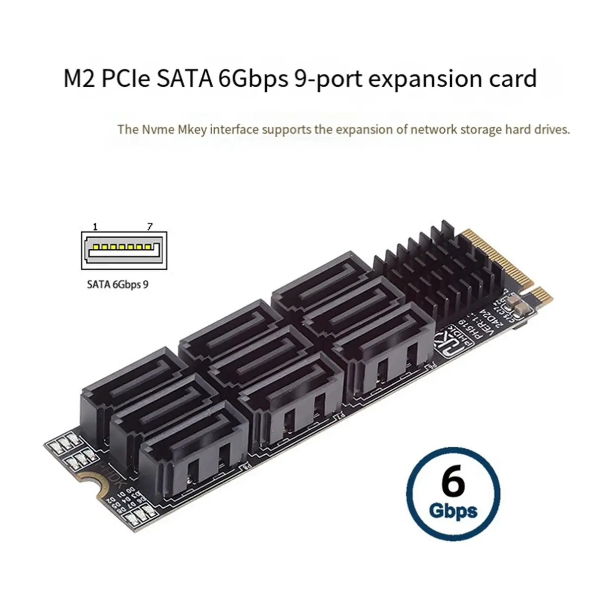 【☾♦2026 TOP Global□】M.2 M KEY Nvme to 9 Ports SATA 3.0 Adapter 6Gbps M.2 NVME to SATA 3.0 Converter Hard Disk Capacity for Deskt