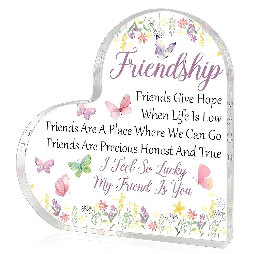 CIFBUY Acrylic Sign 2D Flat Butterfly Friendship Keepsake Quote Plaque Desktop Ornament Home Decor Gift for Family