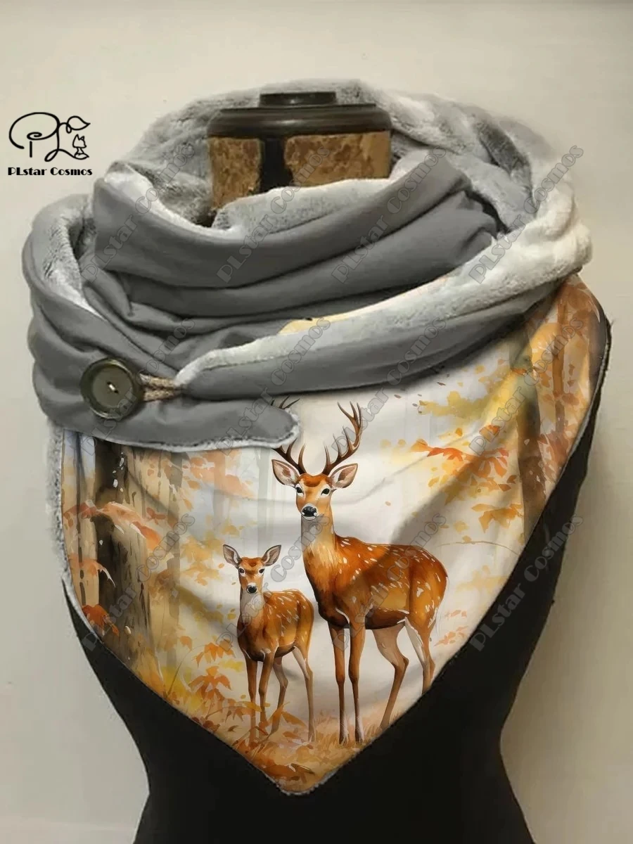 3D printing new animal series cute elephant and deer pattern women\'s warm shawl spring and winter small triangle scarf