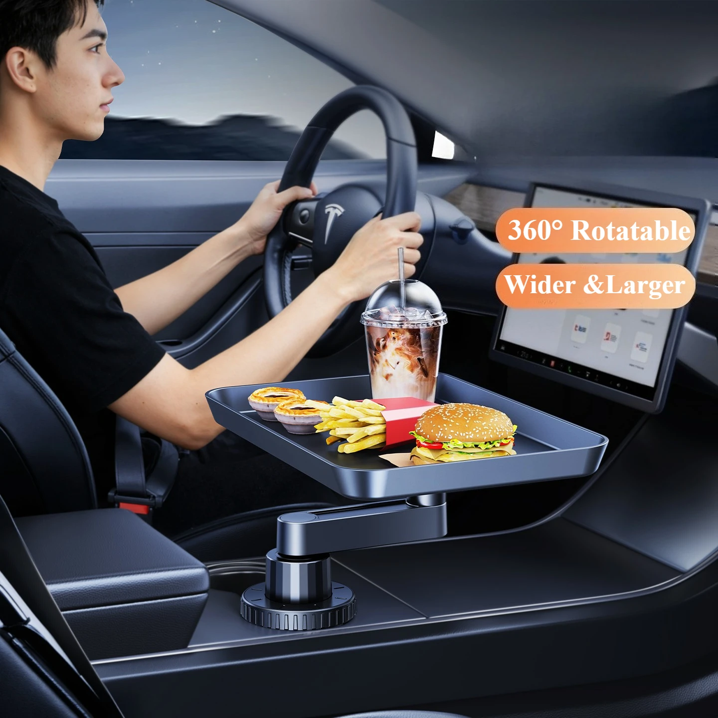 

Hipacool 360° Rotable Car Cup Holder Universal Expander Tray Food Cosmetics Table Car Console Storage Tray for Front Rear Seat