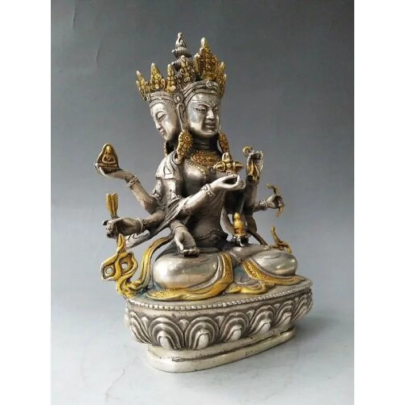 Chinese Silver Plated and Copper-Plated Gold Hand Carved King Kong Statue