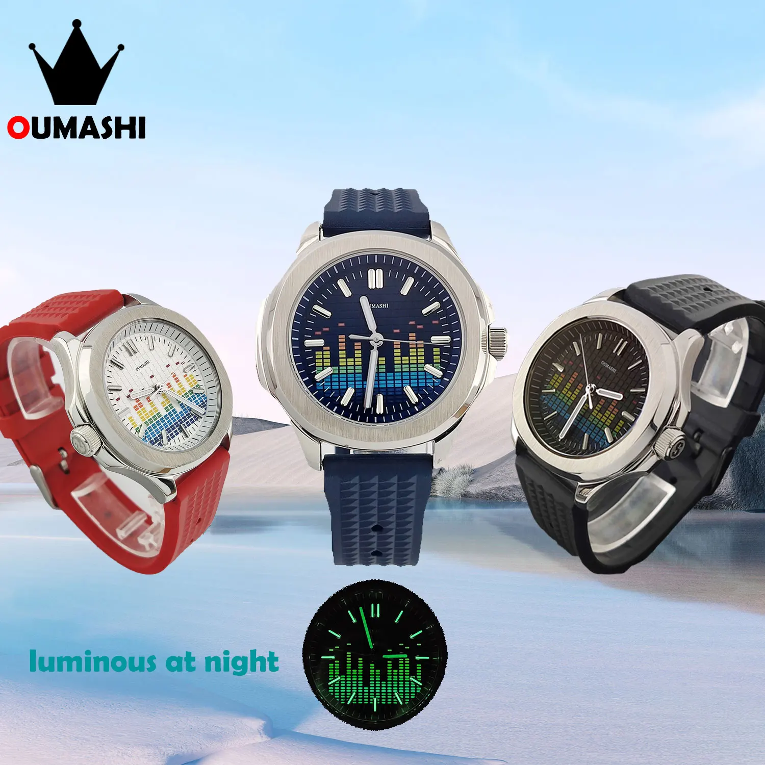 OUMASHI-42mm NH35 Watch Fashion trend Personality casual music Luminous dial waterproof mechanical men's watch