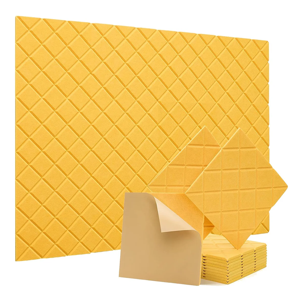 12 Pack Soundproof Wall Panels,12x12x0.4In Self Adhesive Sound Absorbing Panels,for Recording Studio,Office,Yellow