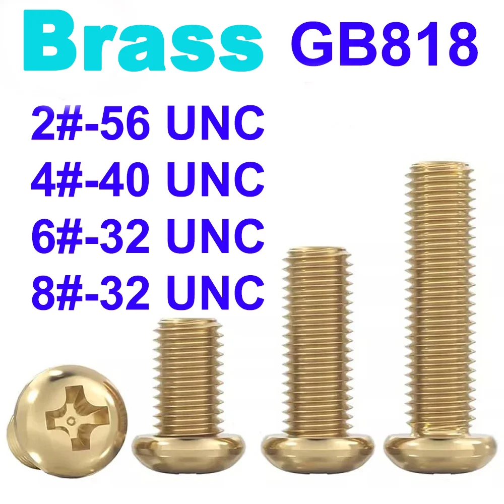 GB818 10Pcs/Lot 2#-56 4#-40 6#-32 8#-32 UNC DIN7985 Brass Cross Recessed Pan Head Precision Bolts Copper Phillips Screws