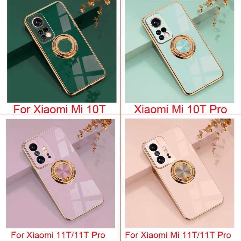 Plating Silicone Case For Xiaomi Mi 13T 13 11T 10T Pro 12T Mi11T 12 12X T Full Protective Magnetic Covers With Ring Holder Stand