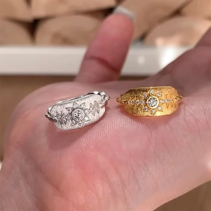 Foxanry Sparkling Zircon Scrub Star Rings For Women Couples French Vintage Elegant Trendy Handmade Wedding Bride Jewelry Gifts