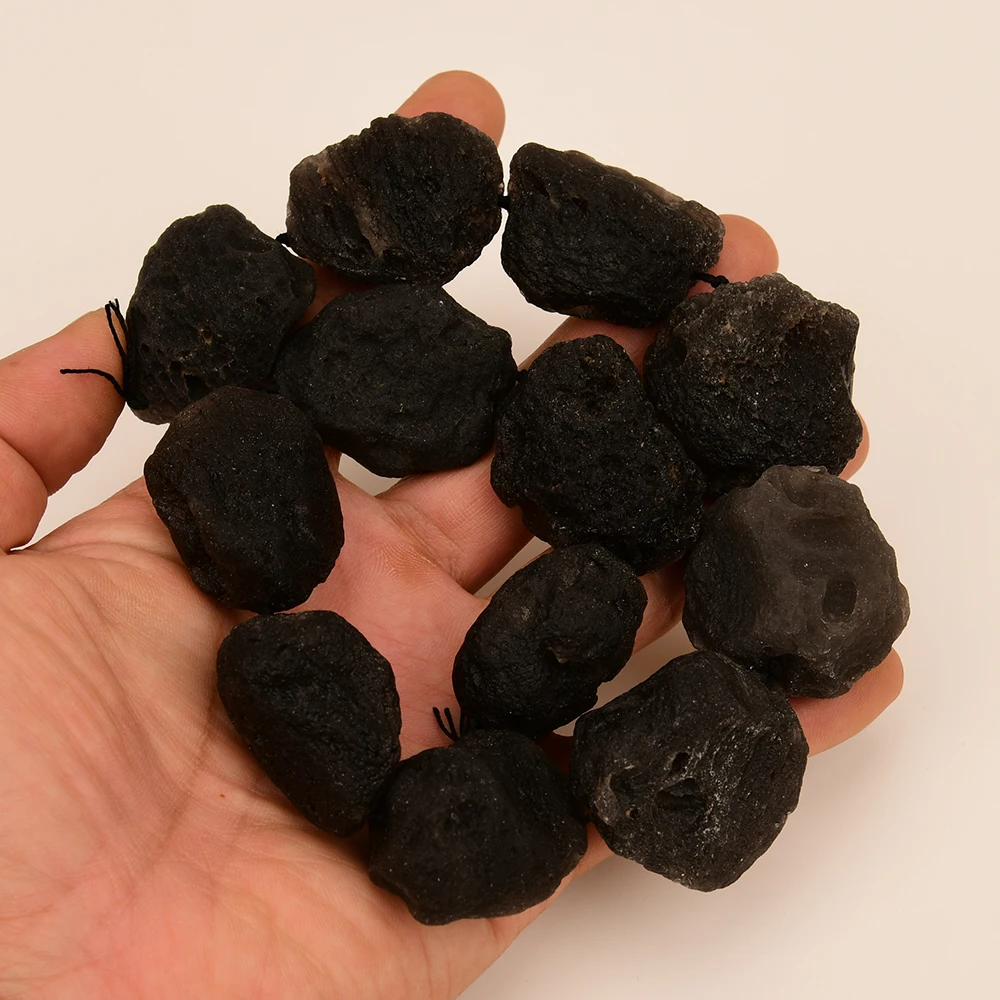 

APDGG Natural semi precious black meteorite stone Loose Beads 17'' Jewelry Making DIY