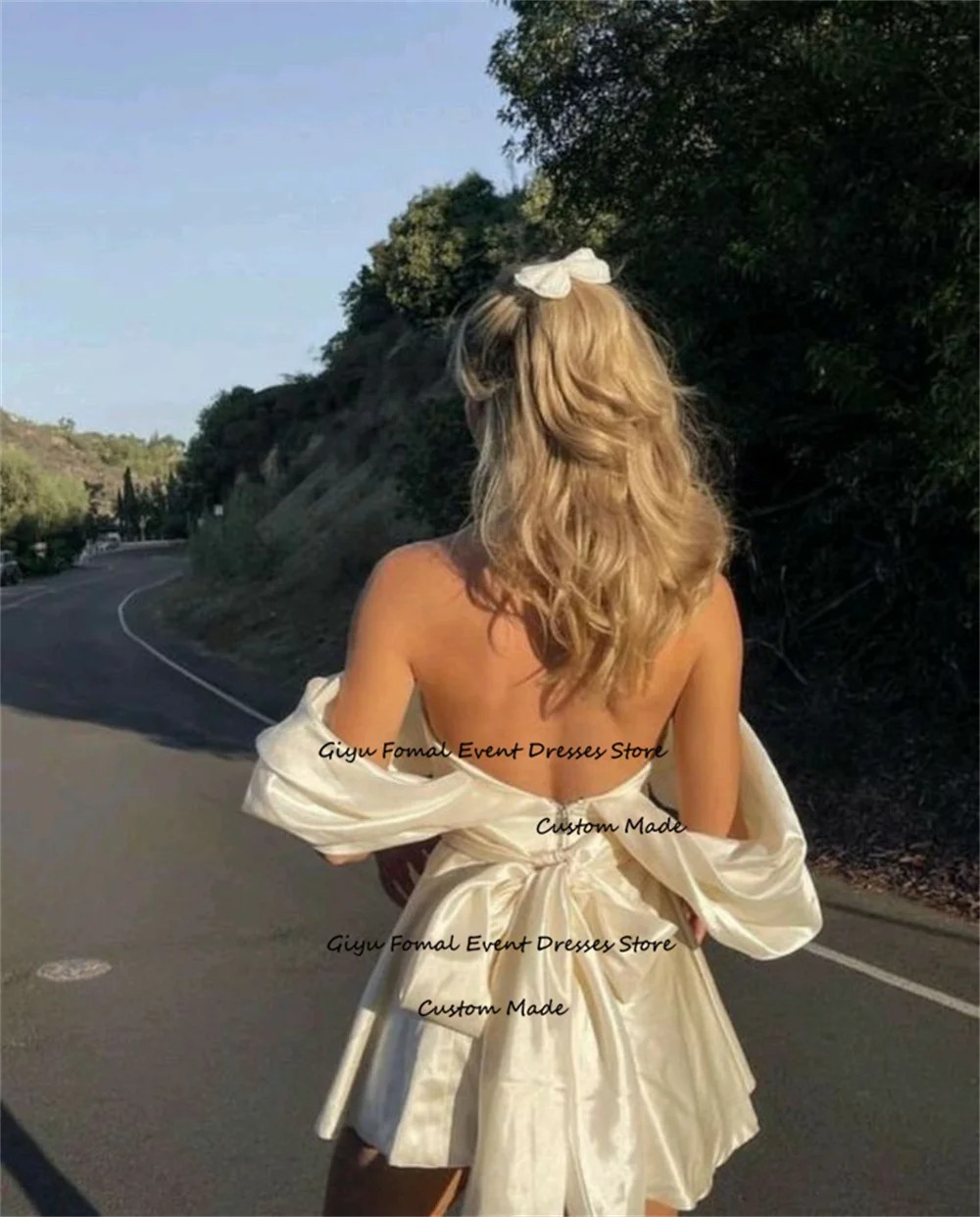 Giyu Modern Style Bow Mini Wedding Dress 2024 Backless Short-length Above The Knee 웨딩드레스 Vestidos Novias Boda Summer Dress