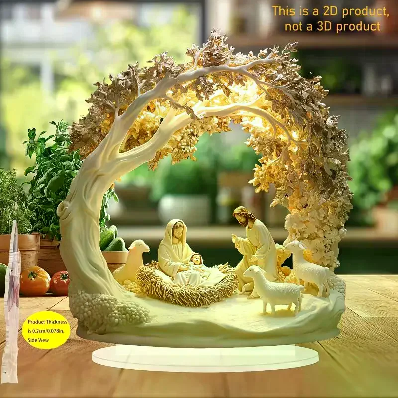 Desktop Decor Family Statue Jesus Tree Of Life Newborn Acrylic Flat Plate Desktop Decoration Ornaments For Home Decor