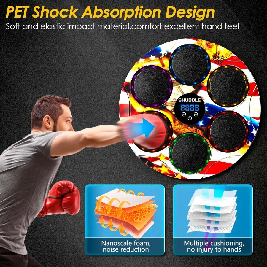 Macchina da boxe musicale montata a parete con guanti interattivi per adulti e allenatore di allenamento con giochi di punzonatura a 9 velocità Luce LED vibrante Ef